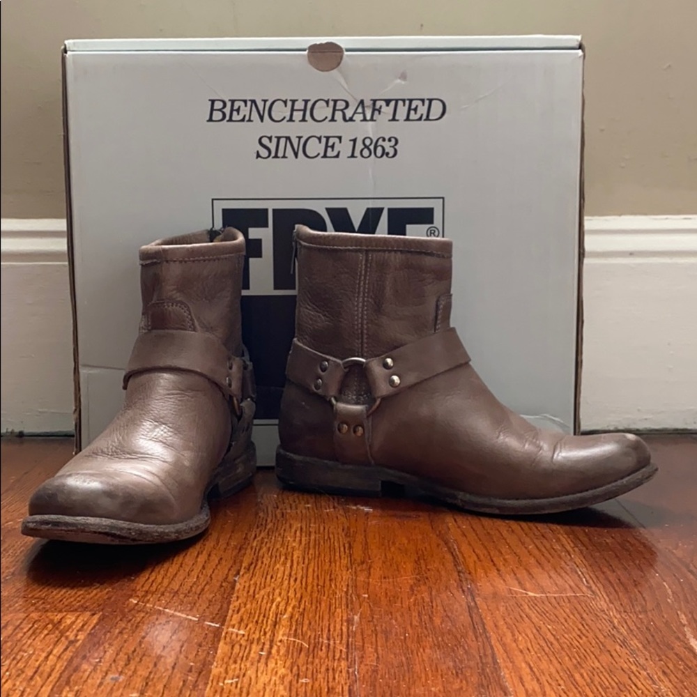 Frye Short Phillip Harness Ankle Boots - Grey